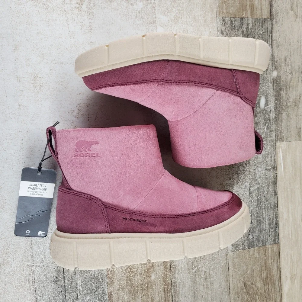 Sorel Explorer III Kids Boots Sz 1 Dazed Mauve Bleached Ceramic WP Slip On